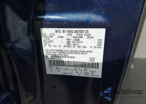 2006 Ford F-150 Fx4/Lariat/Xlt z USA, uszkodzony, nr VIN 1FTPW14526KD63602